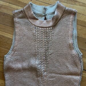 Copper Metallic foil cable knit sweater dress sleeveless bodycon Y2K S cut out